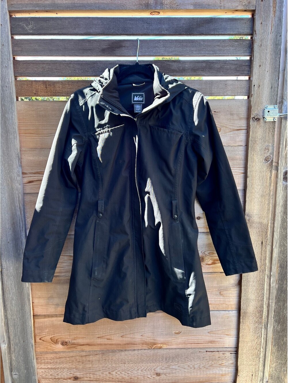 REI Women's Small Black Waterproof Hooded Rain Jacket w/ Recycled Poly Shell